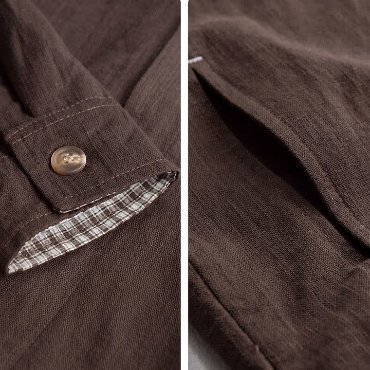 Buddha Stones Fall Casual Vintage Button-Up Solid Linen Men's Jacket With Pockets - image 4