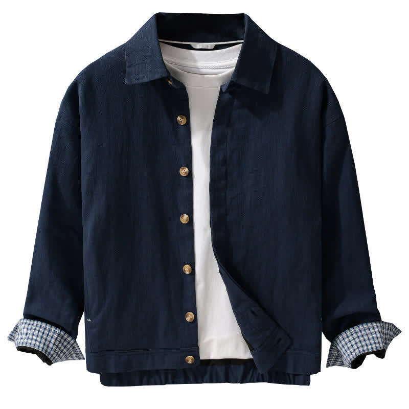 Buddha Stones Fall Casual Vintage Button-Up Solid Linen Men's Jacket With Pockets - image 9