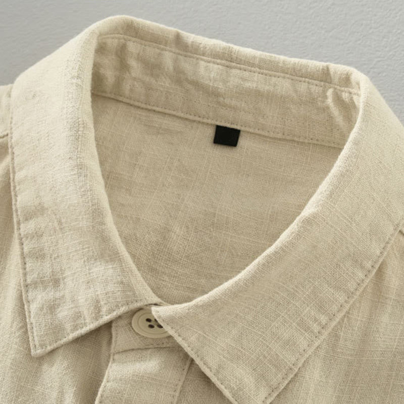 Buddha Stones Fall Casual Minimalist Button-Up Solid Ramie Men's Jacket With Pockets - image 15