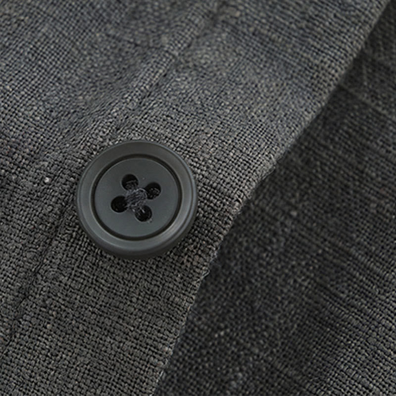 Buddha Stones Fall Casual Minimalist Button-Up Solid Ramie Men's Jacket With Pockets - image 9