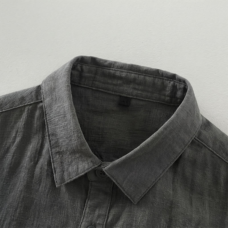 Buddha Stones Fall Casual Minimalist Button-Up Solid Ramie Men's Jacket With Pockets - image 3