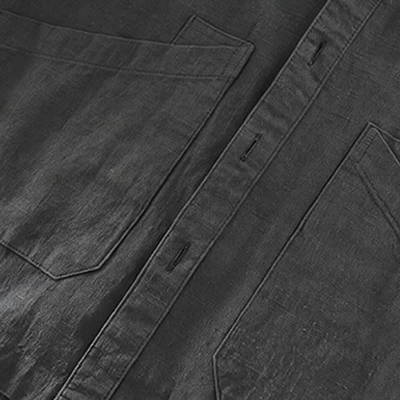 Buddha Stones Fall Casual Minimalist Button-Up Solid Ramie Men's Jacket With Pockets - image 7