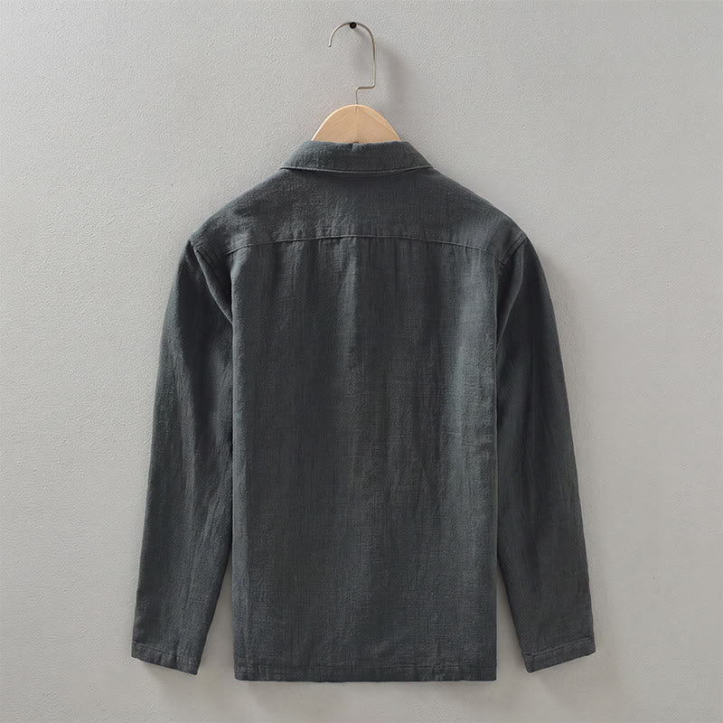 Buddha Stones Fall Casual Minimalist Button-Up Solid Ramie Men's Jacket With Pockets - image 1