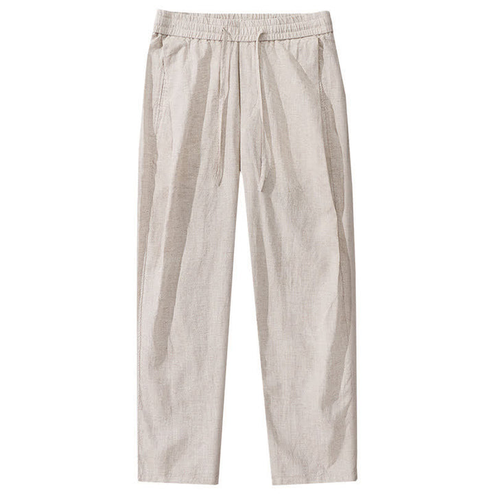 Buddha Stones Spring Summer Casual Drawstring Solid Linen Long Pants Men's Straight Leg Pants With Pockets - image 2