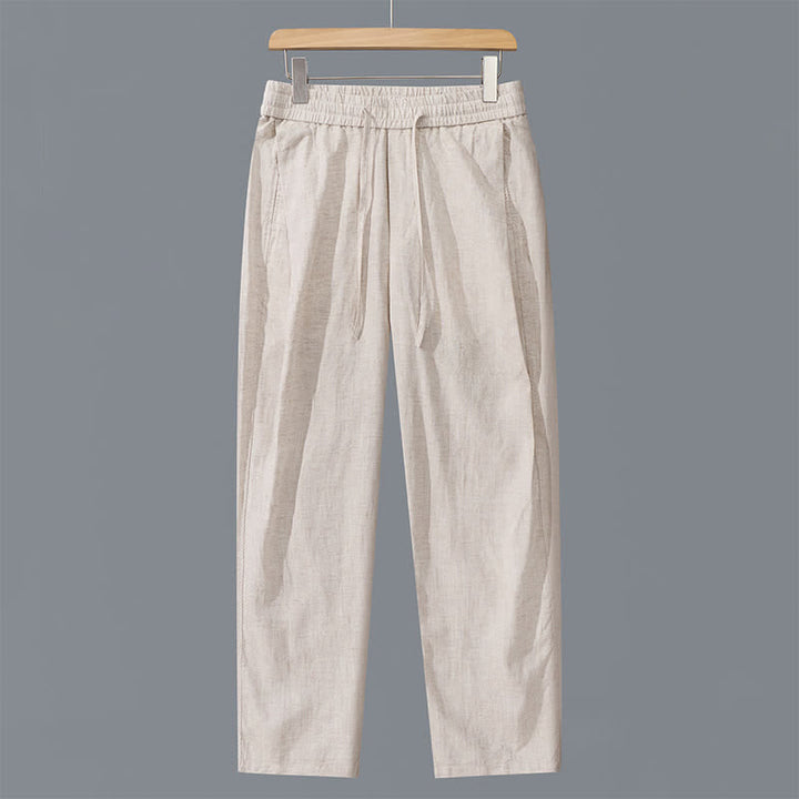 Buddha Stones Spring Summer Casual Drawstring Solid Linen Long Pants Men's Straight Leg Pants With Pockets - Linen - US/UK/AU42，EU52 (3XL) - image 0