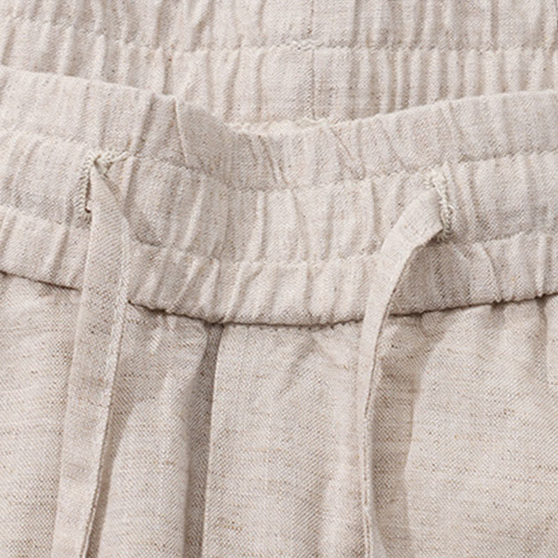 Buddha Stones Spring Summer Casual Drawstring Solid Linen Long Pants Men's Straight Leg Pants With Pockets - image 4