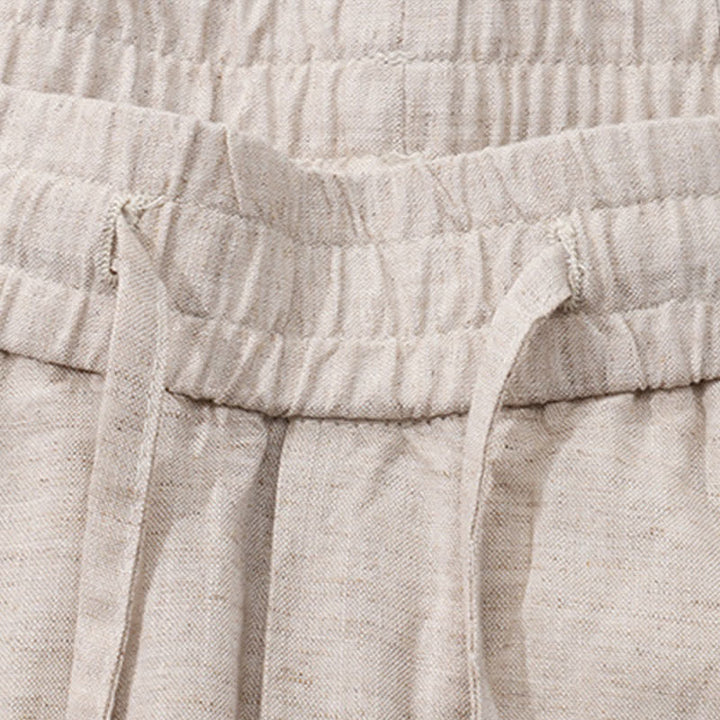 Buddha Stones Spring Summer Casual Drawstring Solid Linen Long Pants Men's Straight Leg Pants With Pockets - image 4