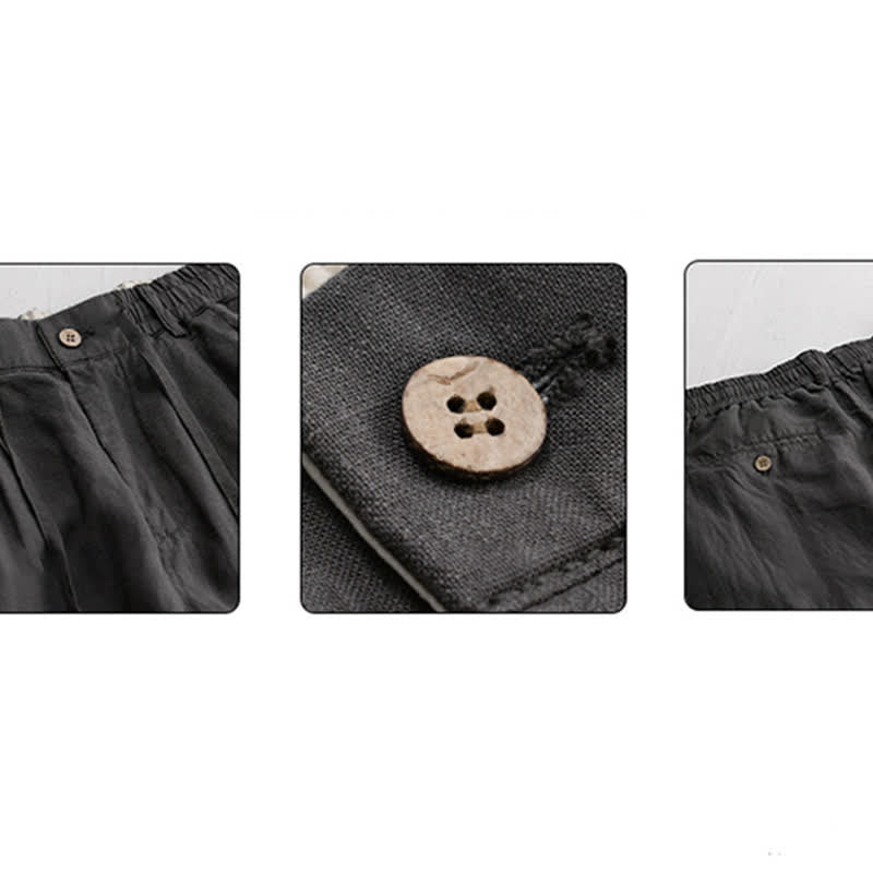 Buddha Stones Spring Summer Casual Drawstring Zipper Design Solid Linen Long Pants Men's Straight Leg Pants With Pockets - image 7