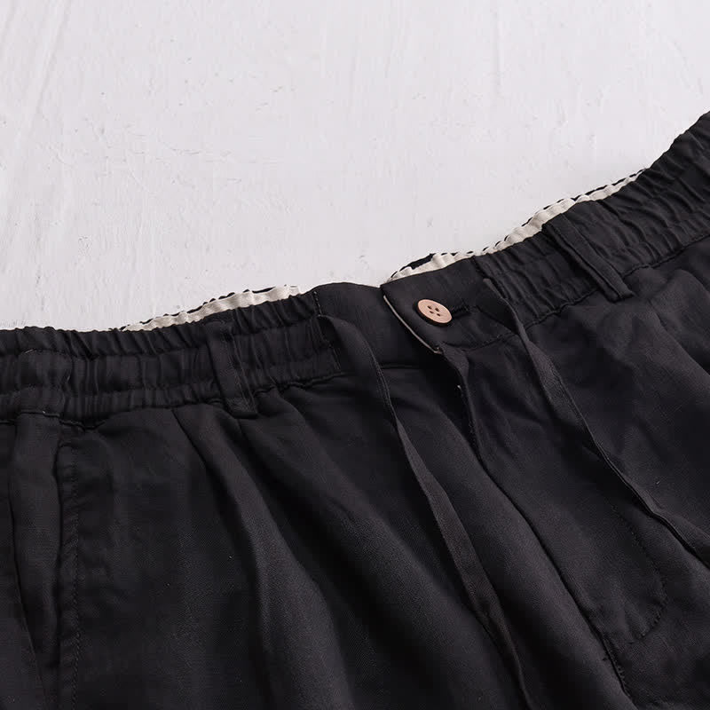 Buddha Stones Spring Summer Casual Drawstring Zipper Design Solid Linen Long Pants Men's Straight Leg Pants With Pockets - image 9