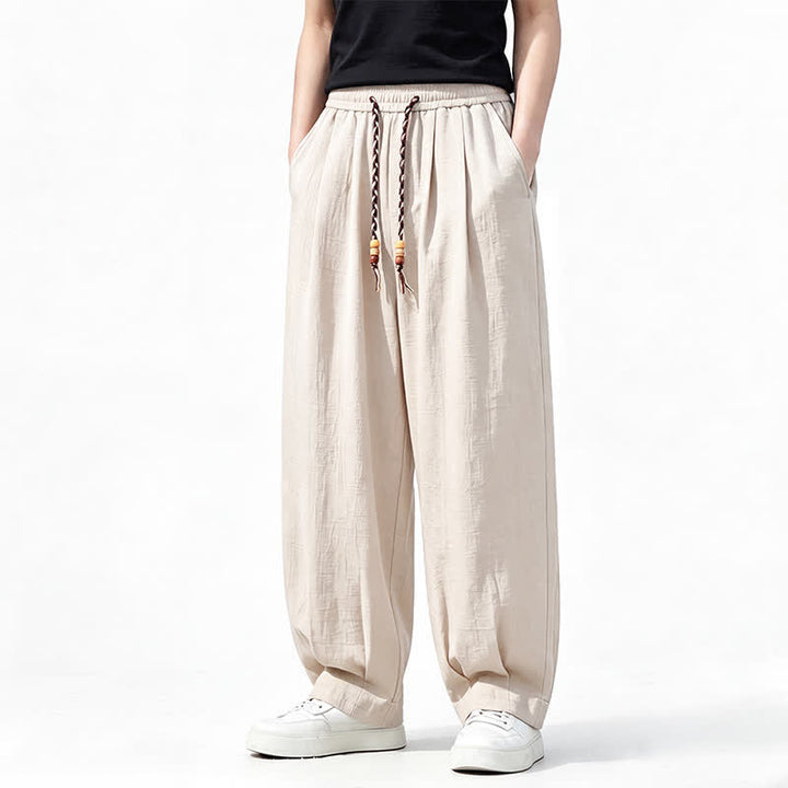 Buddha Stones Spring Summer Casual Drawstring Elastic Waist Solid Long Pants Men's Straight Leg Pants With Pockets - AntiqueWhite - US/UK/AU46，EU56 (5XL) - image 17