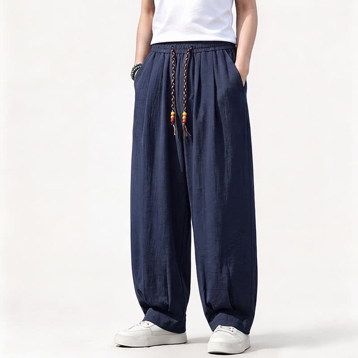 Buddha Stones Spring Summer Casual Drawstring Elastic Waist Solid Long Pants Men's Straight Leg Pants With Pockets - image 16