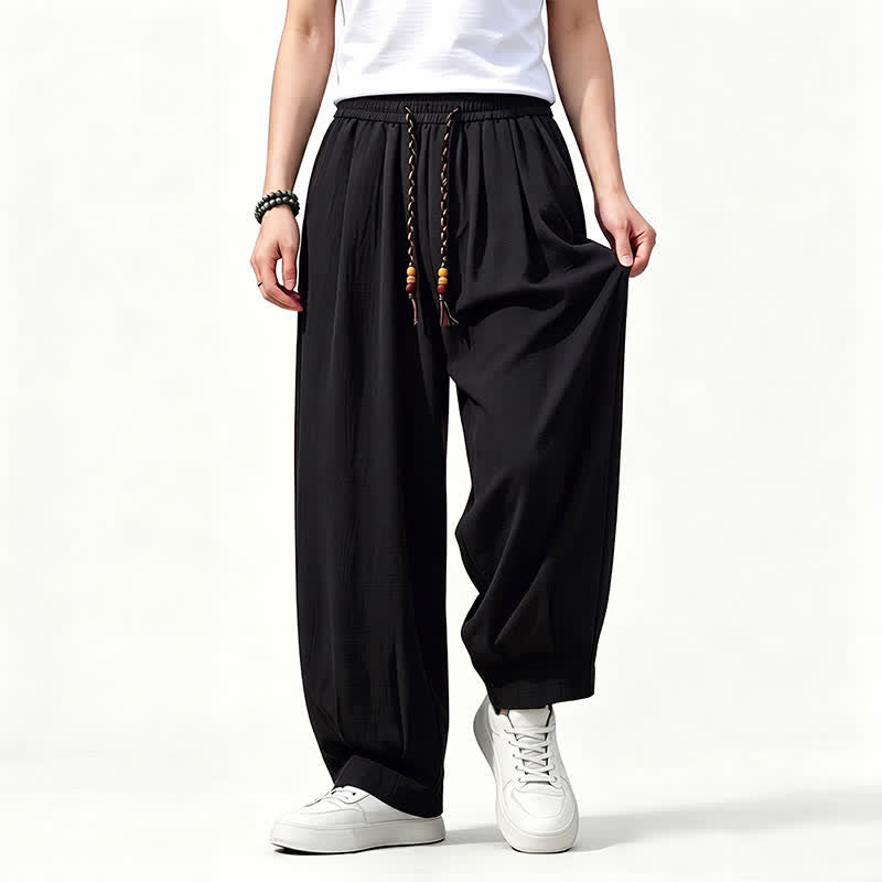 Buddha Stones Spring Summer Casual Drawstring Elastic Waist Solid Long Pants Men's Straight Leg Pants With Pockets - image 10