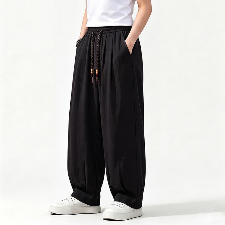 Buddha Stones Spring Summer Casual Drawstring Elastic Waist Solid Long Pants Men's Straight Leg Pants With Pockets - image 11