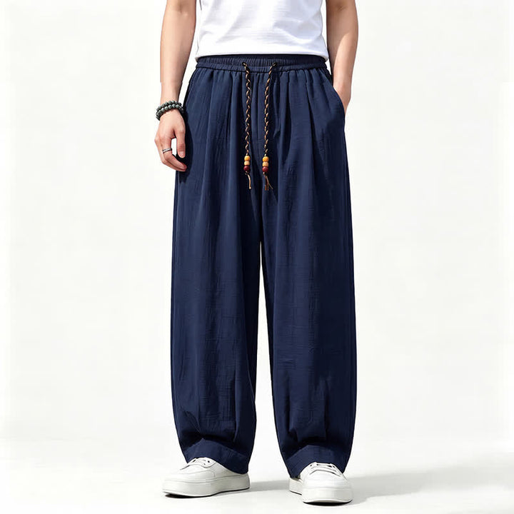 Buddha Stones Spring Summer Casual Drawstring Elastic Waist Solid Long Pants Men's Straight Leg Pants With Pockets - Navy - US/UK/AU46，EU56 (5XL) - image 12