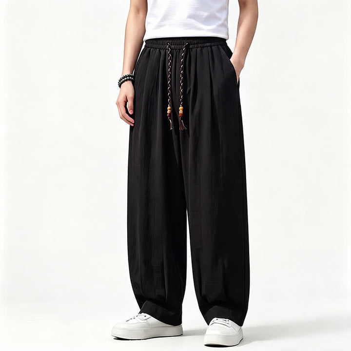 Buddha Stones Spring Summer Casual Drawstring Elastic Waist Solid Long Pants Men's Straight Leg Pants With Pockets - Black - US/UK/AU46，EU56 (5XL) - image 7
