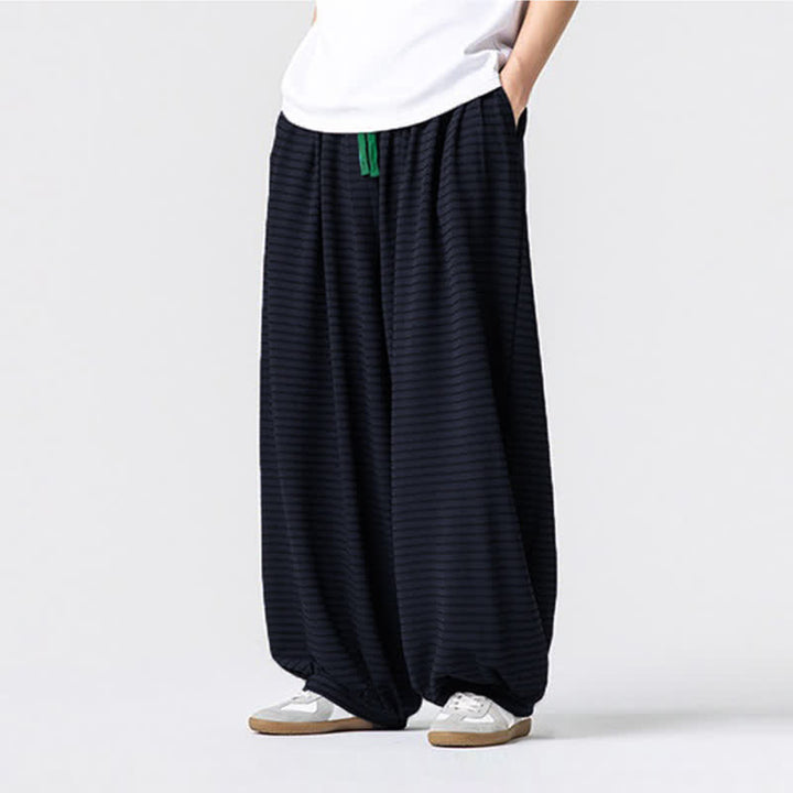 Buddha Stones Fall Casual Minimalist Drawstring Striped Design Ankle Pants Men's Straight Leg Pants With Pocket - image 9