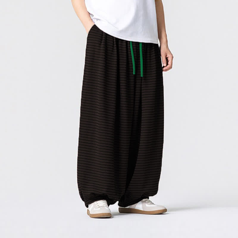 Buddha Stones Fall Casual Minimalist Drawstring Striped Design Ankle Pants Men's Straight Leg Pants With Pocket - image 4