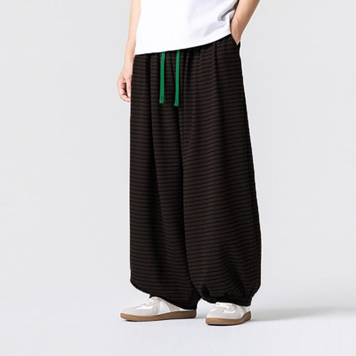 Buddha Stones Fall Casual Minimalist Drawstring Striped Design Ankle Pants Men's Straight Leg Pants With Pocket - image 6