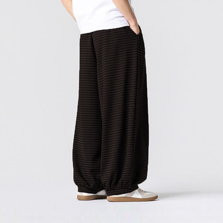 Buddha Stones Fall Casual Minimalist Drawstring Striped Design Ankle Pants Men's Straight Leg Pants With Pocket - image 3
