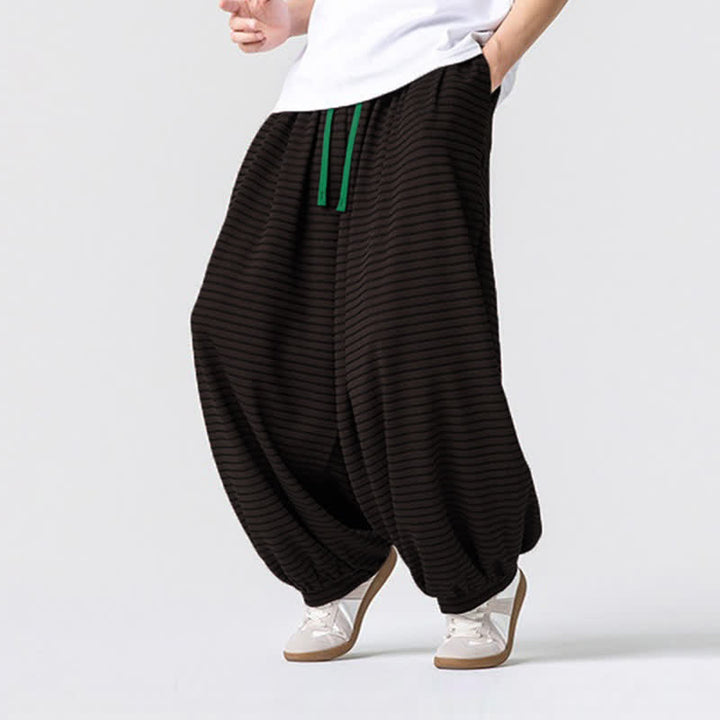 Buddha Stones Fall Casual Minimalist Drawstring Striped Design Ankle Pants Men's Straight Leg Pants With Pocket - image 5