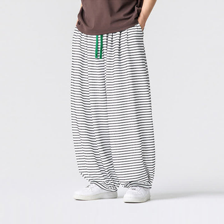 Buddha Stones Fall Casual Minimalist Drawstring Striped Design Ankle Pants Men's Straight Leg Pants With Pocket - image 17