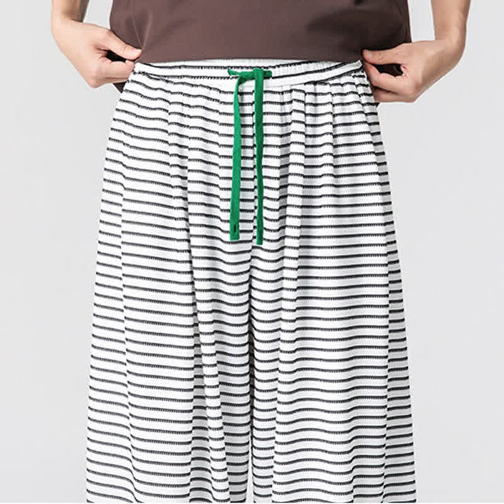 Buddha Stones Fall Casual Minimalist Drawstring Striped Design Ankle Pants Men's Straight Leg Pants With Pocket - image 22
