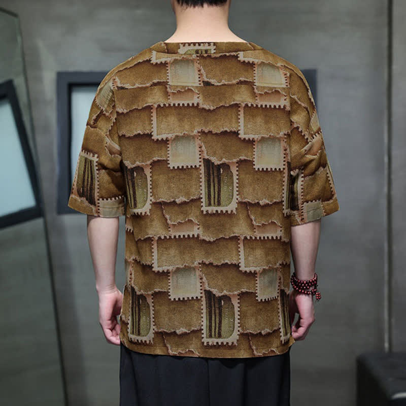 Buddha Stones Summer Casual Boho Patchwork Plaid Design Men's Short Sleeve Shirts With Patch Pocket - image 13