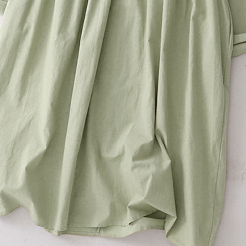 Buddha Stones Spring Fall Casual Tang Style Mandarin Collar Solid Women's Long Sleeve Dress With Pockets - image 7