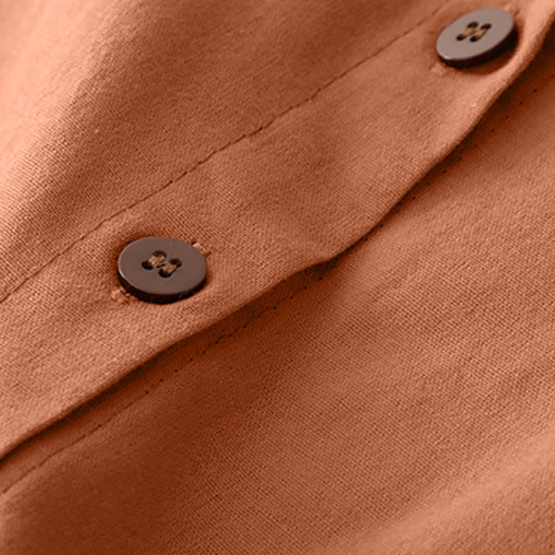 Buddha Stones Spring Fall Casual Tang Style Mandarin Collar Solid Women's Long Sleeve Dress With Pockets - image 13