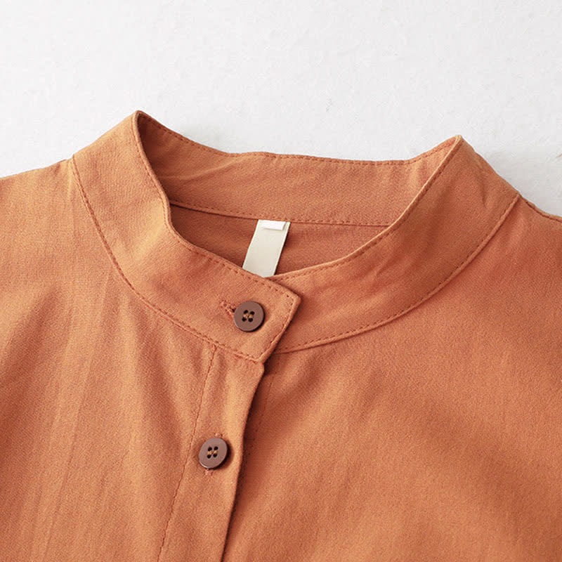 Buddha Stones Spring Fall Casual Tang Style Mandarin Collar Solid Women's Long Sleeve Dress With Pockets - image 12