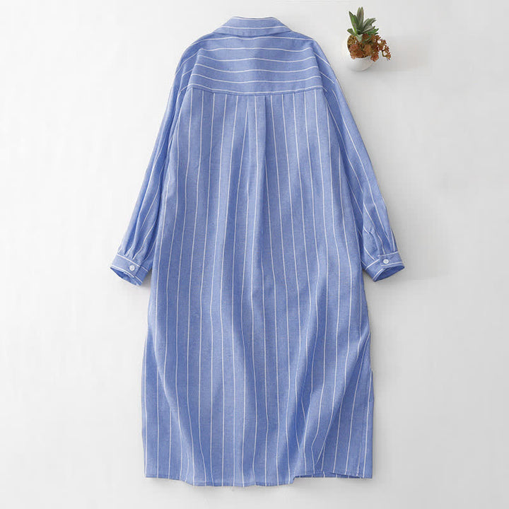 Buddha Stones Spring Casual Minimalist Button-Up Striped Women's Long Sleeve Dresses - image 1