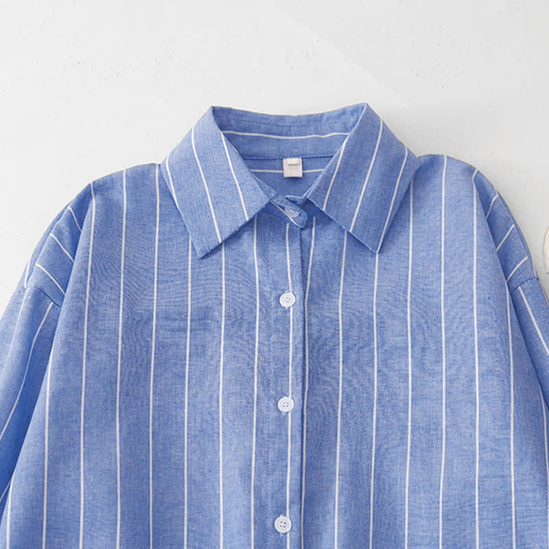 Buddha Stones Spring Casual Minimalist Button-Up Striped Women's Long Sleeve Dresses - image 2