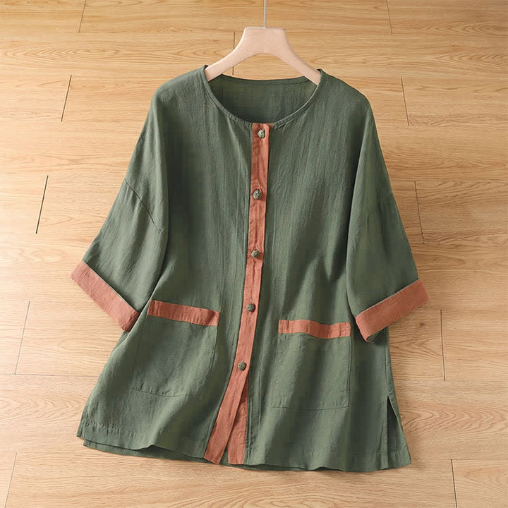Buddha Stones Summer Casual Patch Pocket Button-Up Solid Women's Short Sleeve Shirts With Pocket - DarkOliveGreen - US8-10, UK/AU12-14, EU40-42 (2XL) - image 17