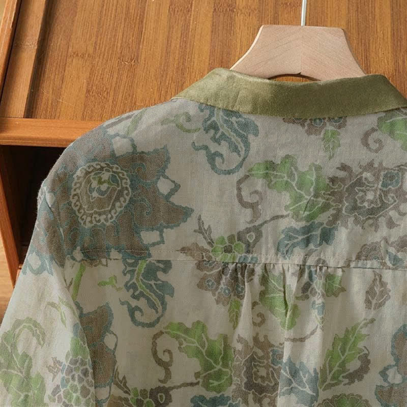 Buddha Stones Spring Summer Casual Vintage Button-Up Floral Women's Long Sleeve Shirts With Pocket - image 4