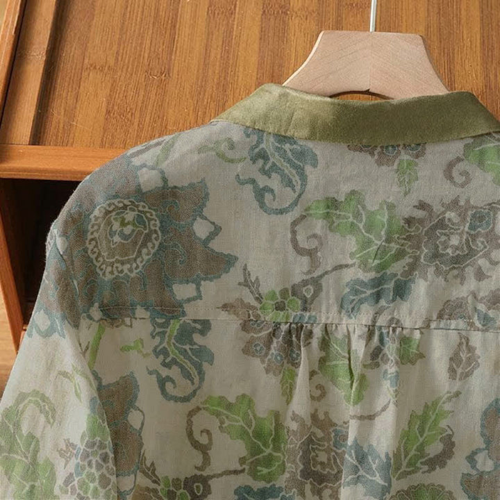 Buddha Stones Spring Summer Casual Vintage Button-Up Floral Women's Long Sleeve Shirts With Pocket - image 4
