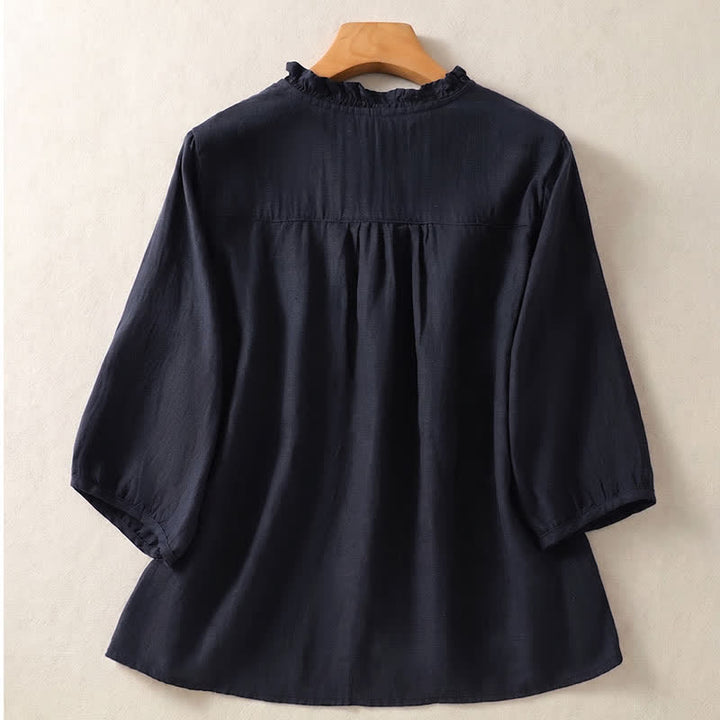 Buddha Stones Spring Summer Casual Button-Up Solid Women's Short Sleeve Shirts - image 21