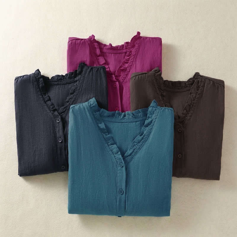 Buddha Stones Spring Summer Casual Button-Up Solid Women's Short Sleeve Shirts - image 27