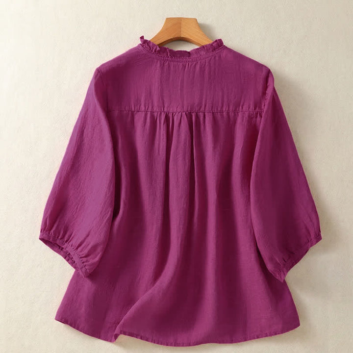 Buddha Stones Spring Summer Casual Button-Up Solid Women's Short Sleeve Shirts - image 7