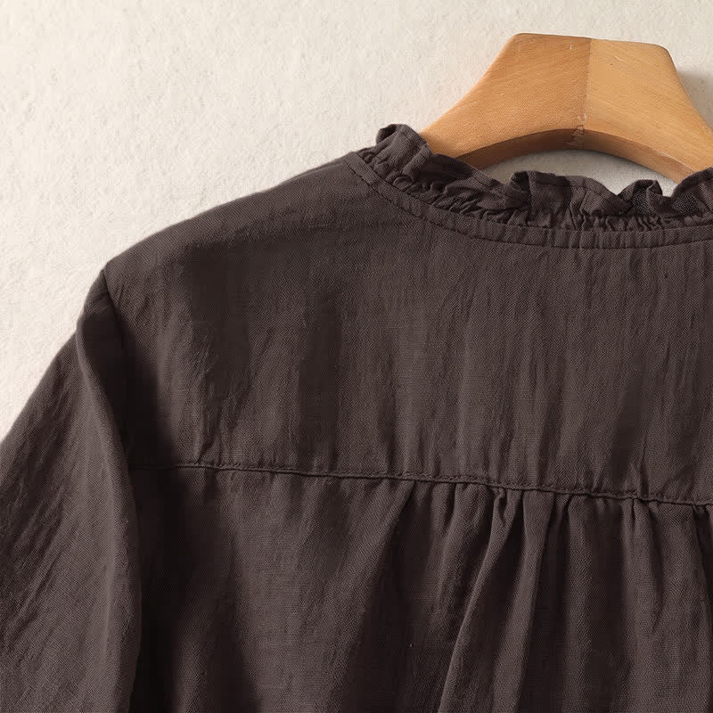 Buddha Stones Spring Summer Casual Button-Up Solid Women's Short Sleeve Shirts - image 3