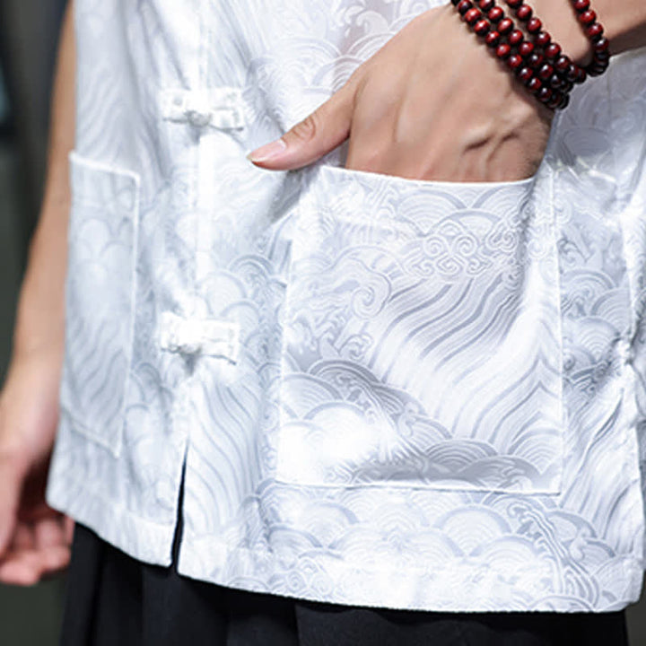 Buddha Stones Summer Tang Style Mandarin Collar Frog Button Abstract Ocean Waves Tank Top Men's Sleeveless Shirts With Pocket - image 27