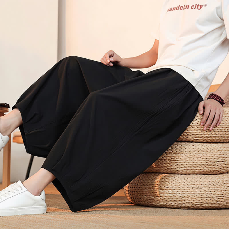 Buddha Stones Spring Summer Casual Minimalist Drawstring Solid Capri Pants Men's Harem Pants With Pocket - image 19