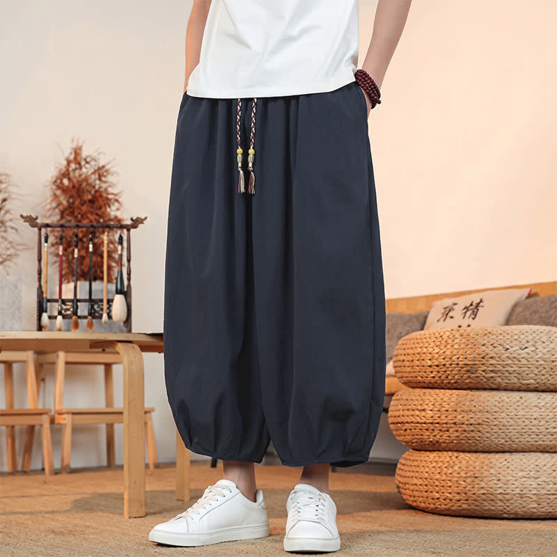 Buddha Stones Spring Summer Casual Minimalist Drawstring Solid Capri Pants Men's Harem Pants With Pocket - image 32