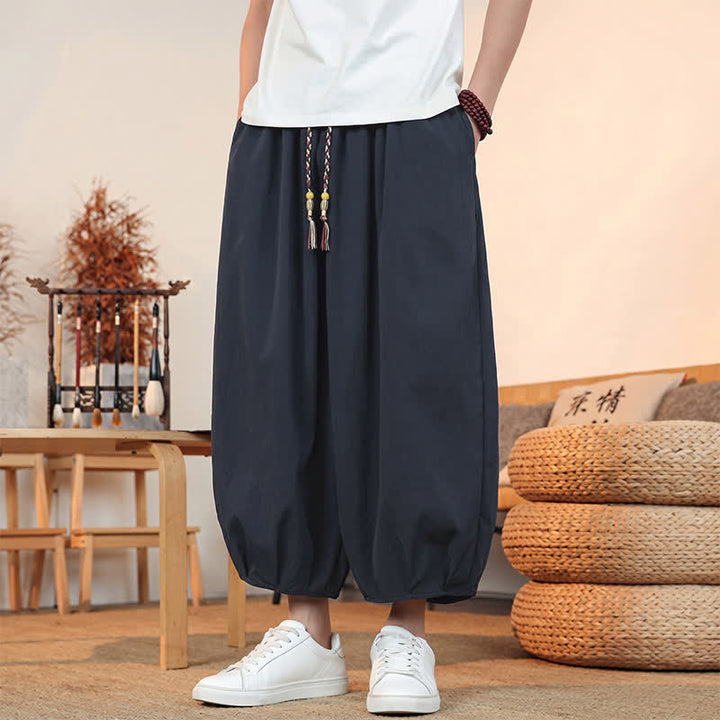 Buddha Stones Spring Summer Casual Minimalist Drawstring Solid Capri Pants Men's Harem Pants With Pocket - image 32