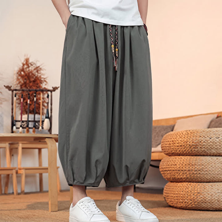 Buddha Stones Spring Summer Casual Minimalist Drawstring Solid Capri Pants Men's Harem Pants With Pocket - image 2