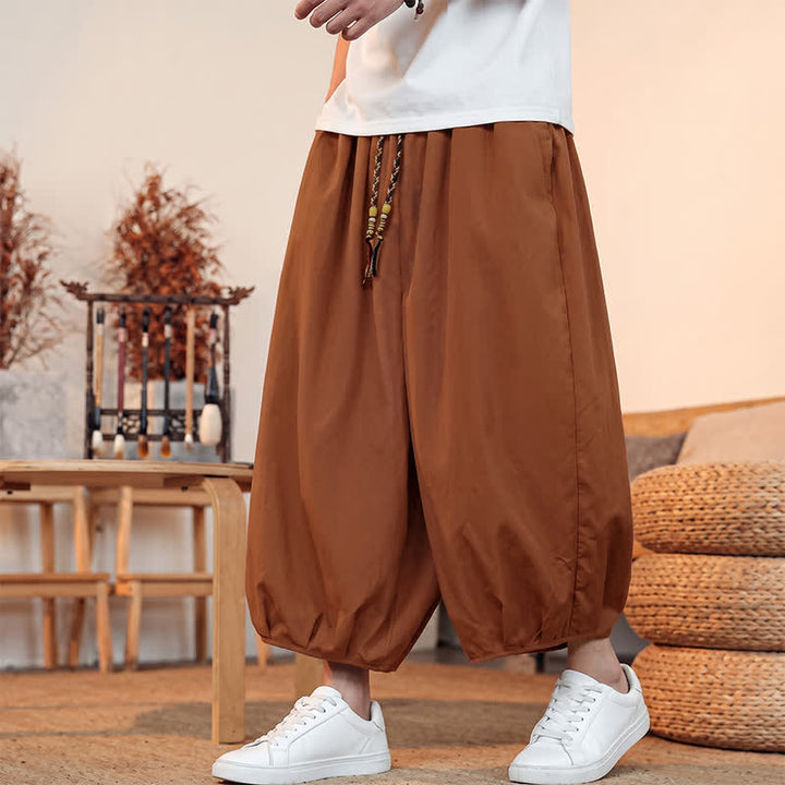 Buddha Stones Spring Summer Casual Minimalist Drawstring Solid Capri Pants Men's Harem Pants With Pocket - image 21