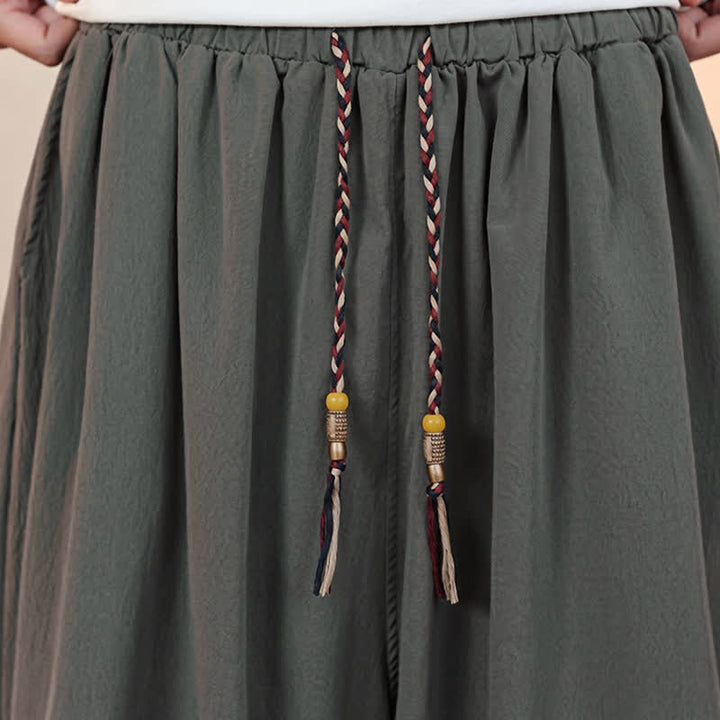 Buddha Stones Spring Summer Casual Minimalist Drawstring Solid Capri Pants Men's Harem Pants With Pocket - image 9