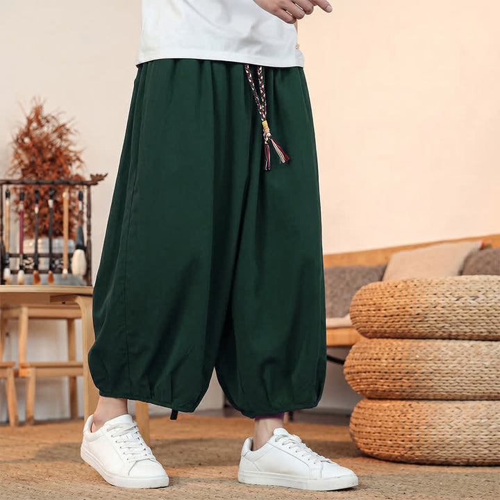 Buddha Stones Spring Summer Casual Minimalist Drawstring Solid Capri Pants Men's Harem Pants With Pocket - image 40