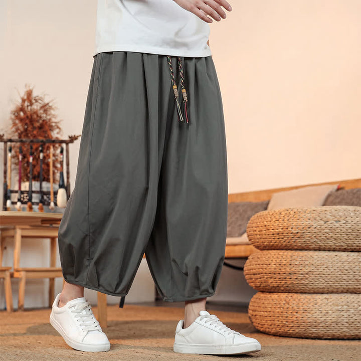 Buddha Stones Spring Summer Casual Minimalist Drawstring Solid Capri Pants Men's Harem Pants With Pocket - Gray - US/UK/AU46, EU56 (5XL) - image 0
