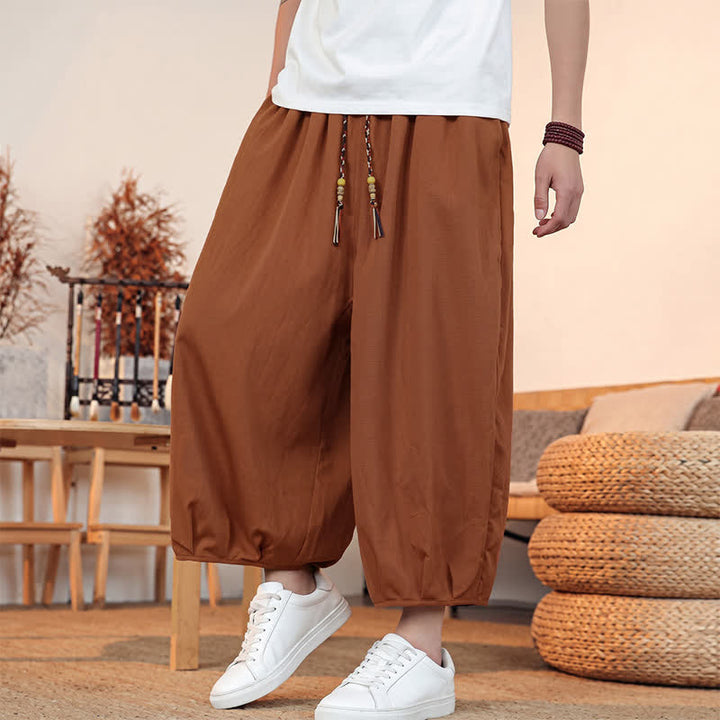 Buddha Stones Spring Summer Casual Minimalist Drawstring Solid Capri Pants Men's Harem Pants With Pocket - image 26