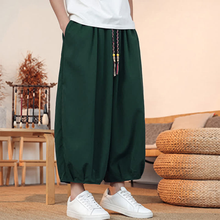 Buddha Stones Spring Summer Casual Minimalist Drawstring Solid Capri Pants Men's Harem Pants With Pocket - image 42